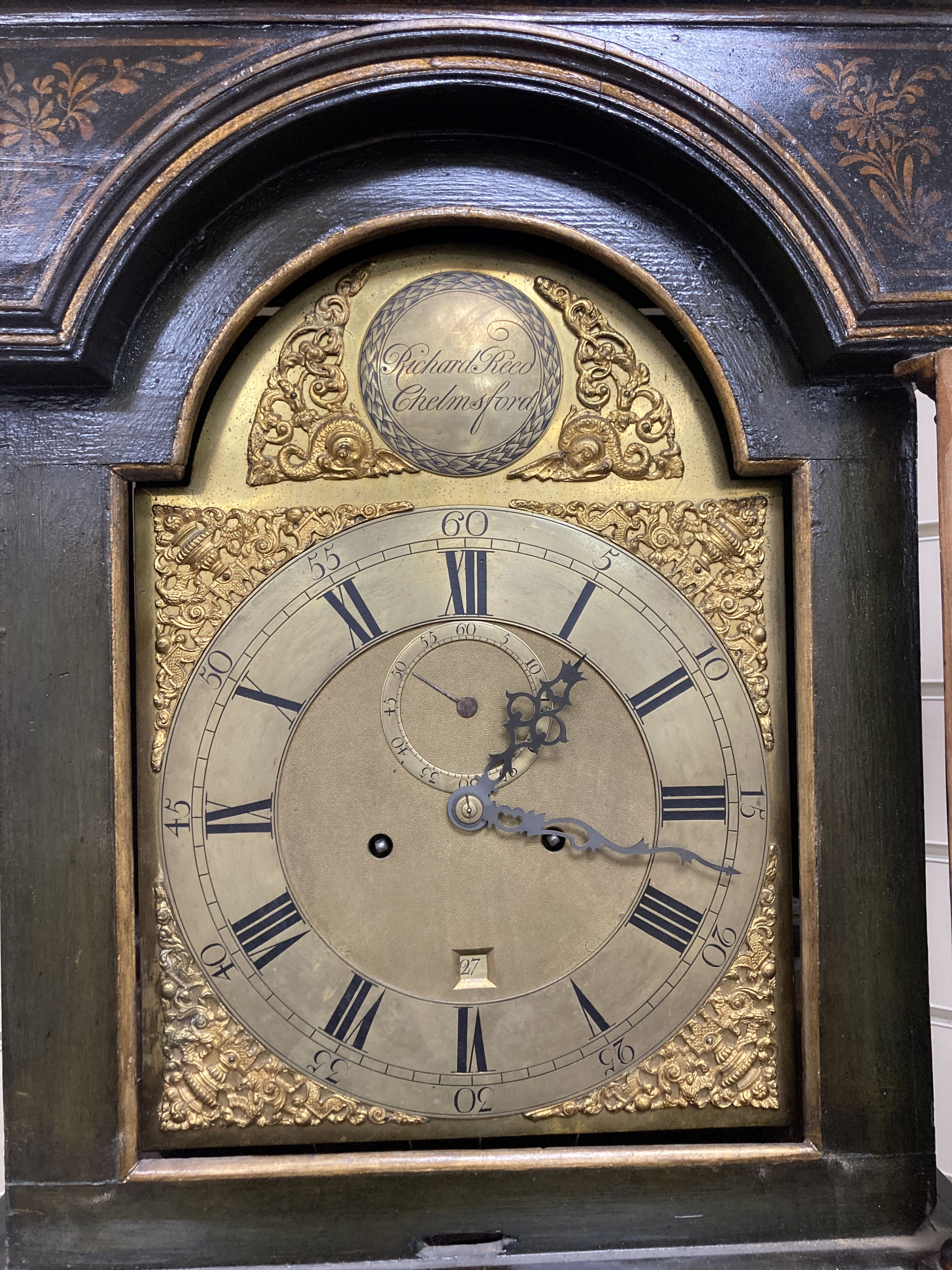 A lacquered eight-day long case clock, Richard Read, Chelmsford, height 232cm